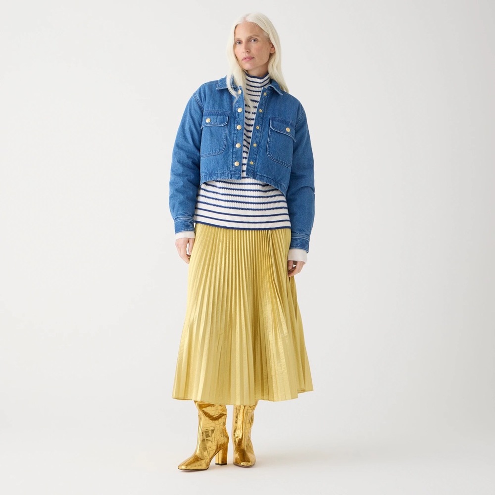 NWT J.Crew Pleated wrap skirt gold